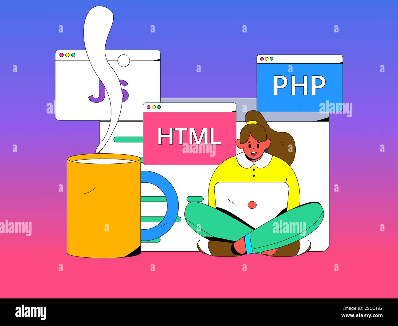 Programming teaching development flat character vector concept ...