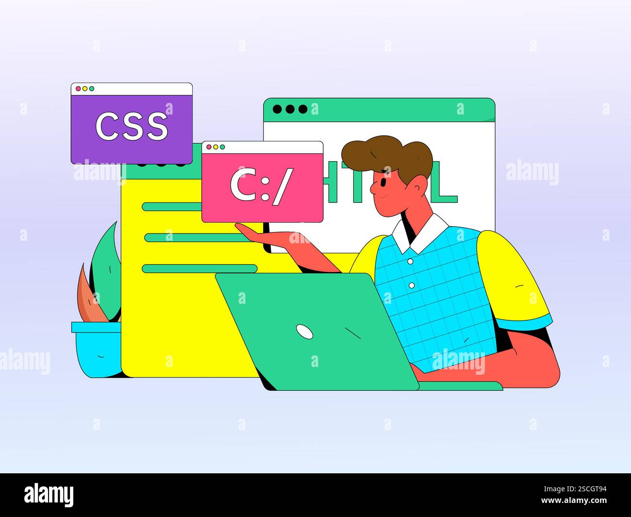 Programming teaching development flat character vector concept ...