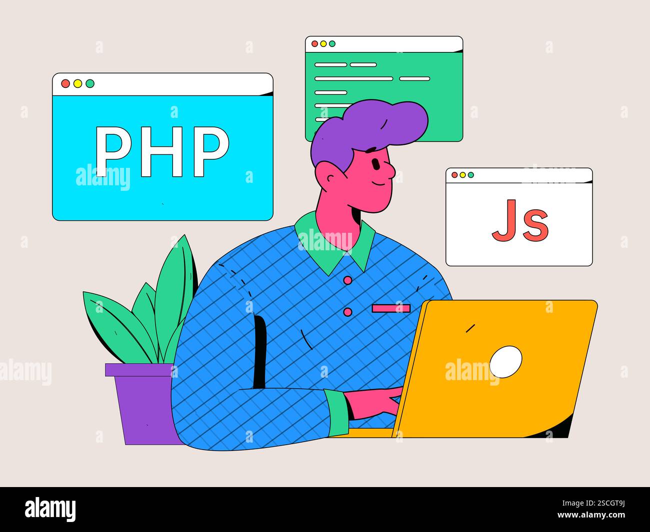 Programming teaching development flat character vector concept ...
