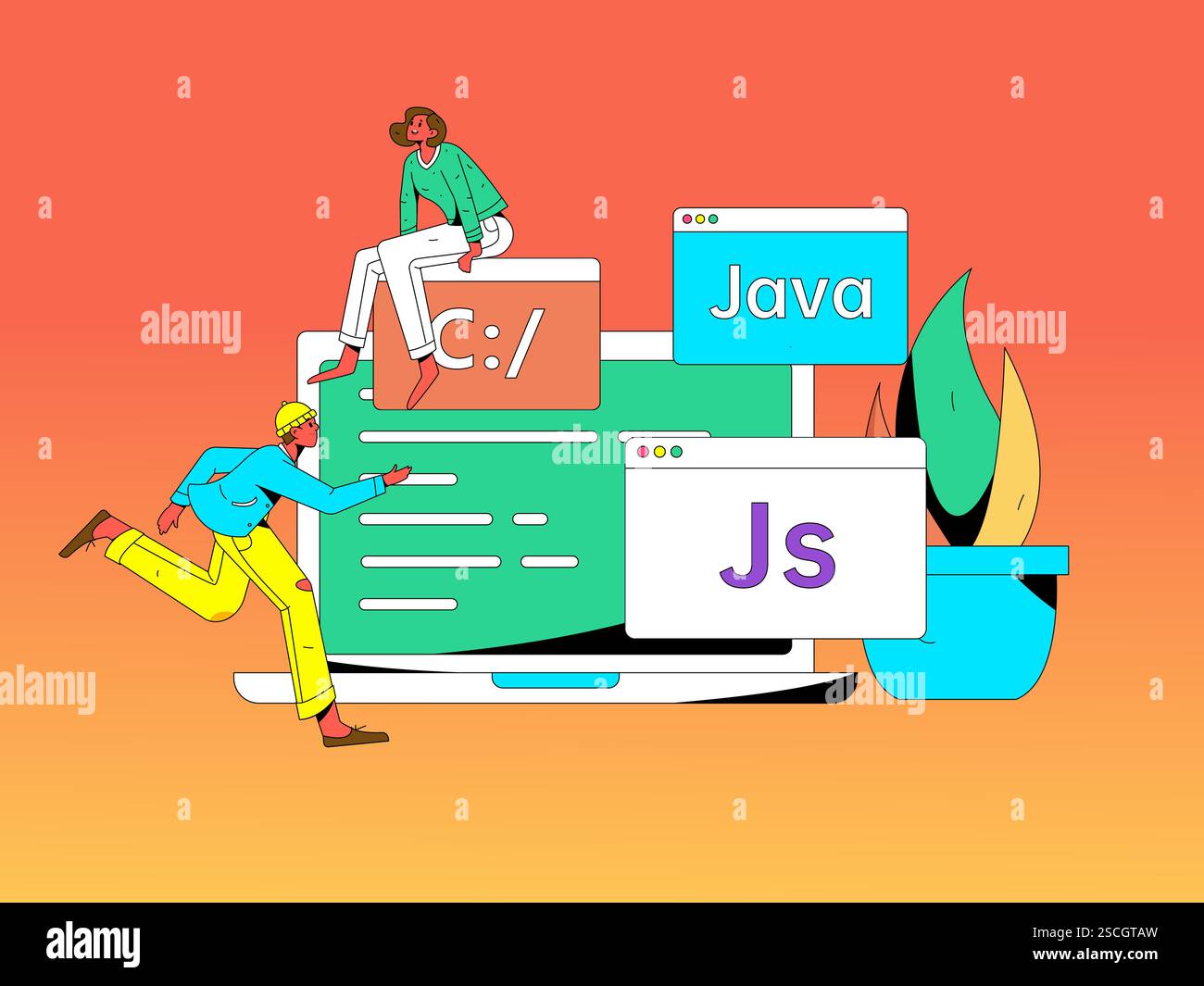Programming teaching development flat character vector concept ...