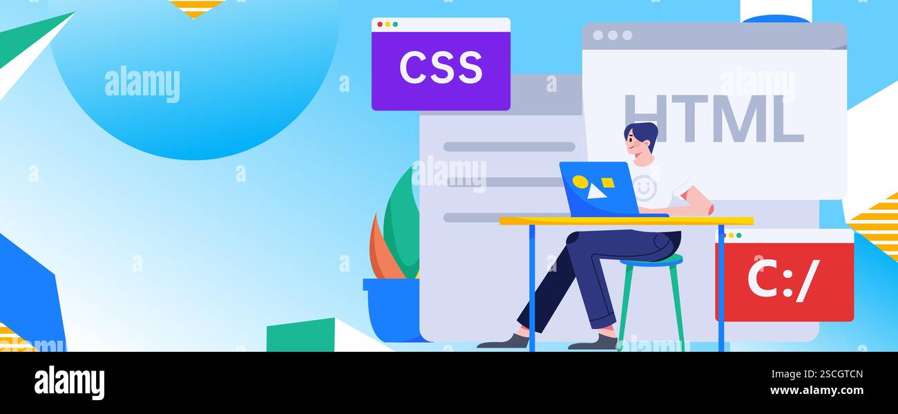 Programming teaching development flat character vector concept ...