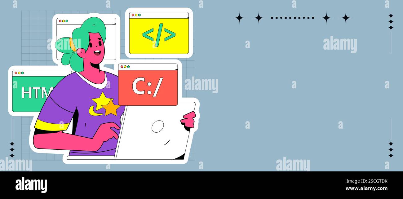 Programming teaching development flat character vector concept ...