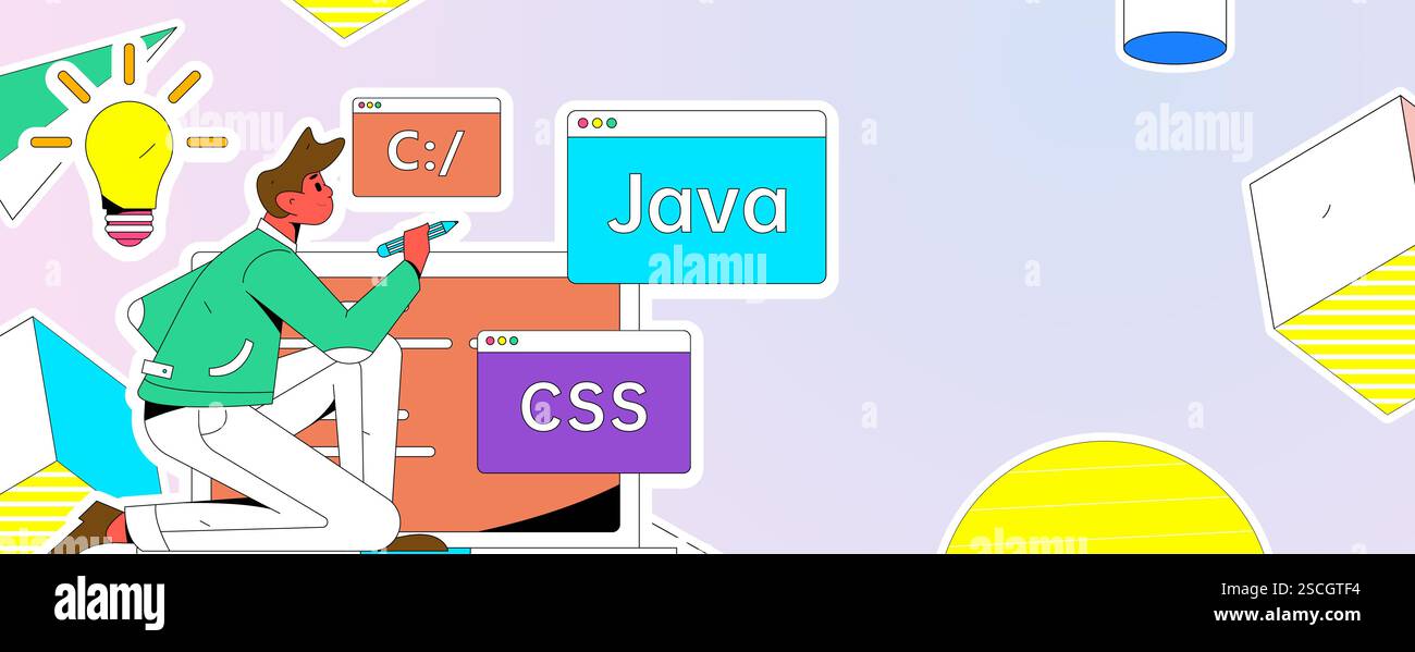 Programming teaching development flat character vector concept ...