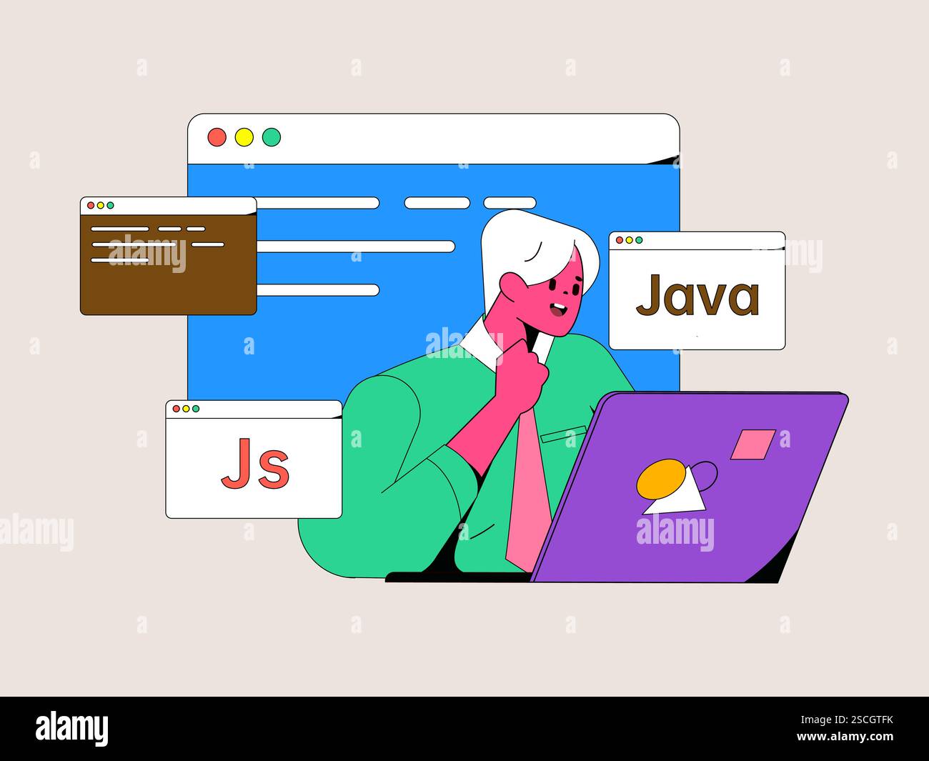Programming teaching development flat character vector concept ...
