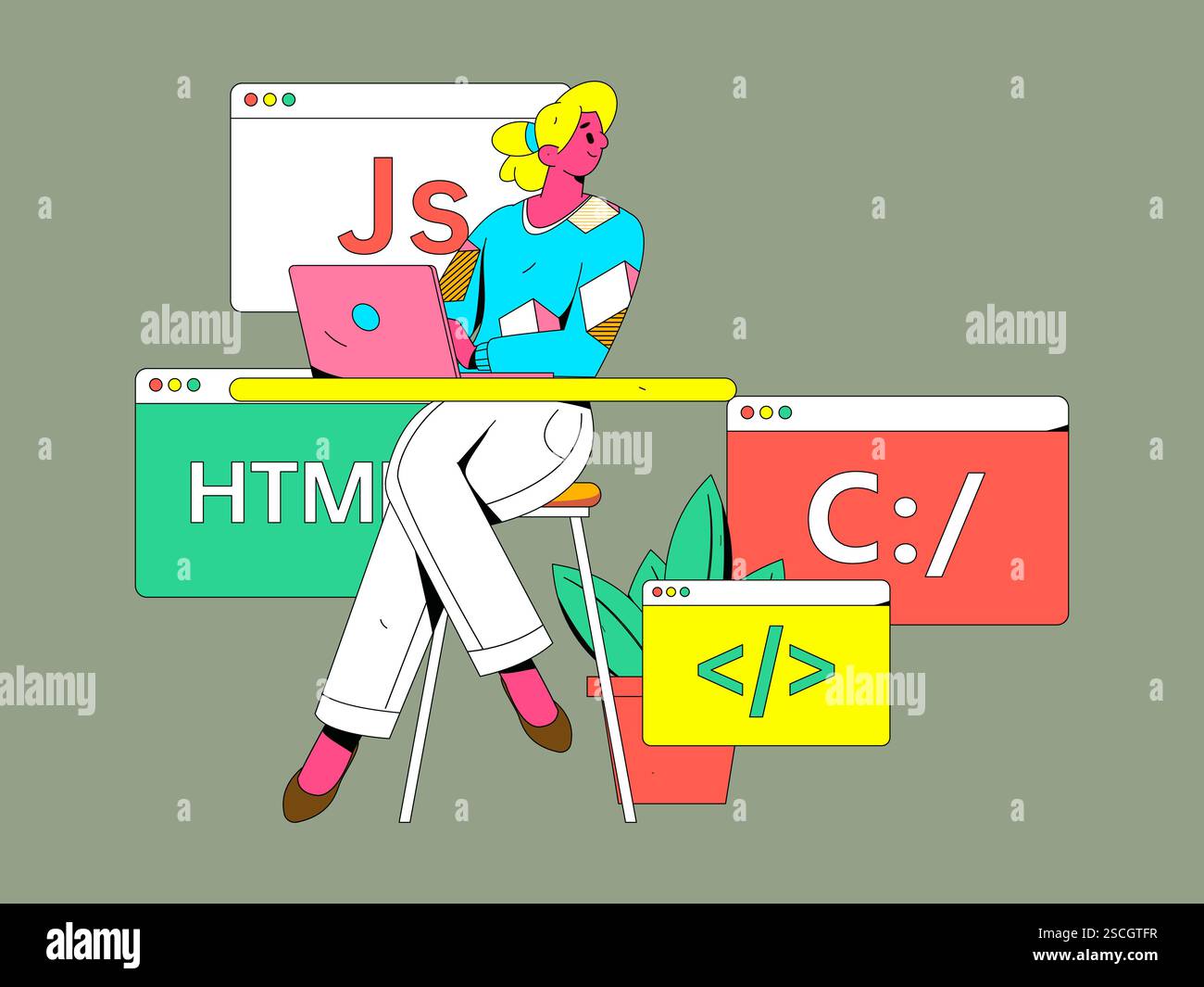 Programming teaching development flat character vector concept ...