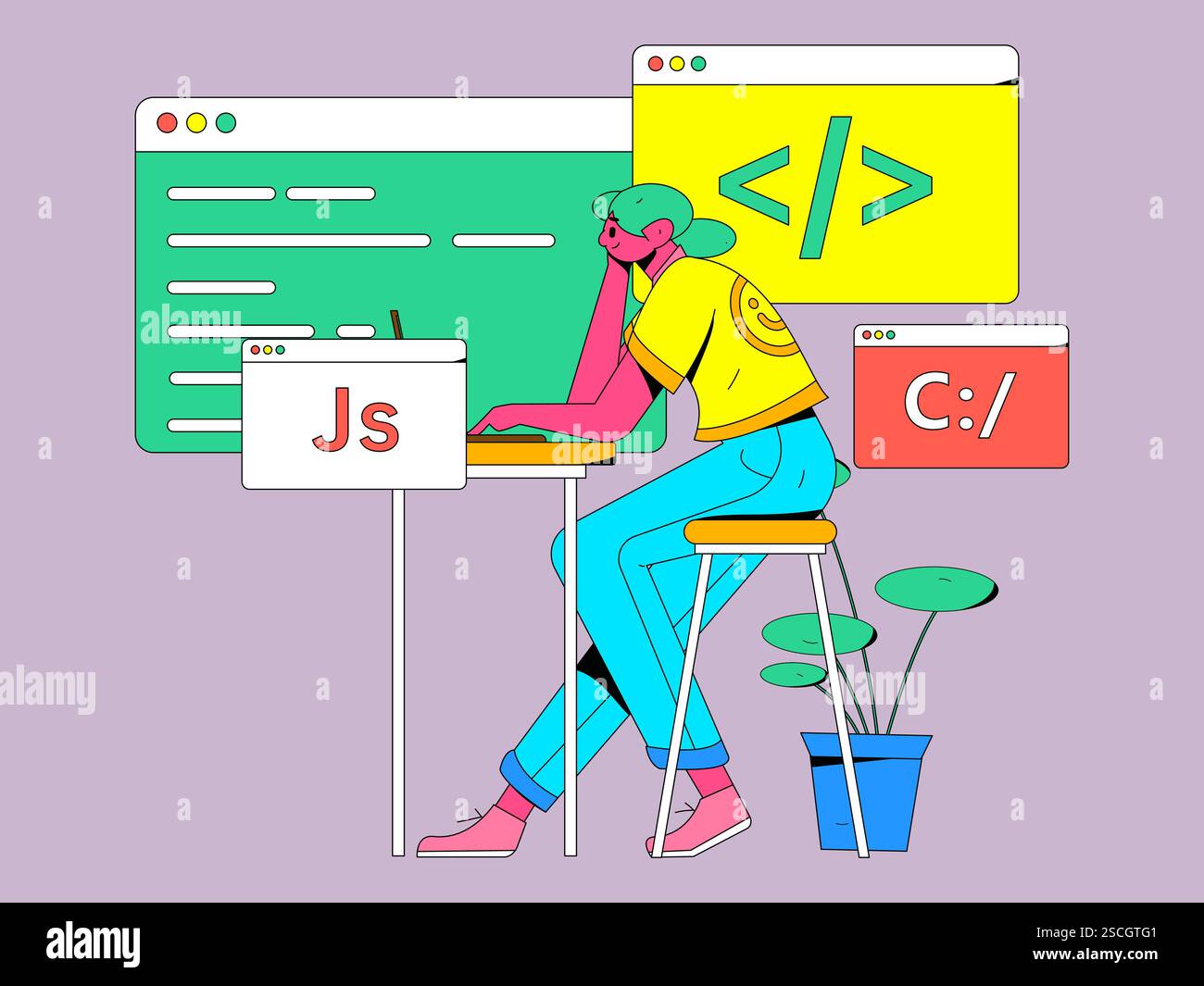 Programming teaching development flat character vector concept ...