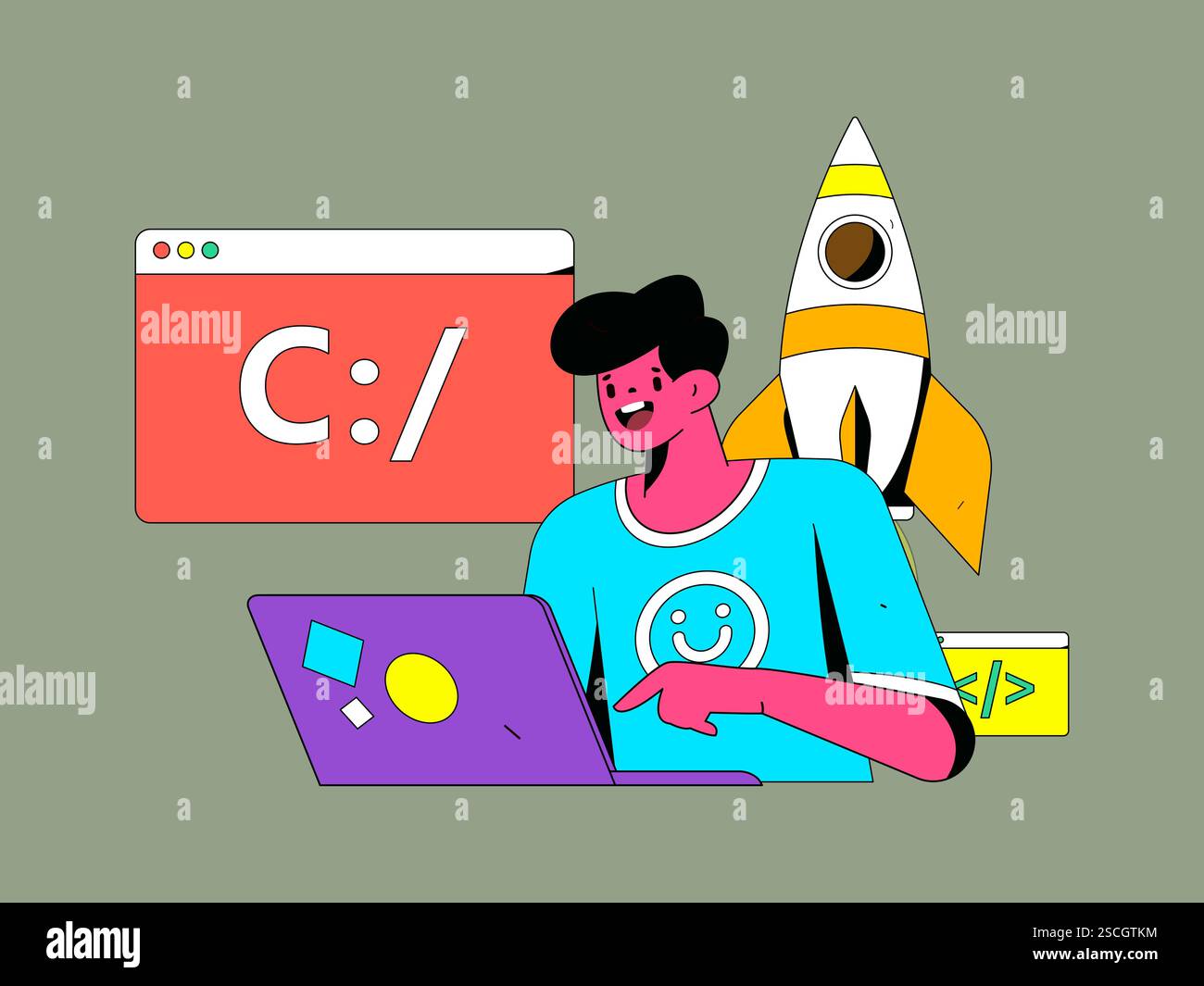 Programming teaching development flat character vector concept ...