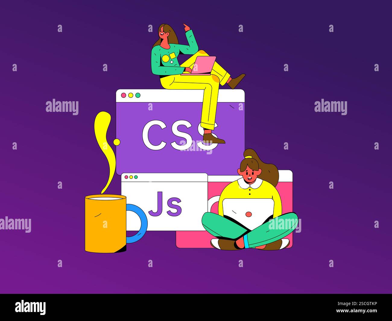 Programming teaching development flat character vector concept ...