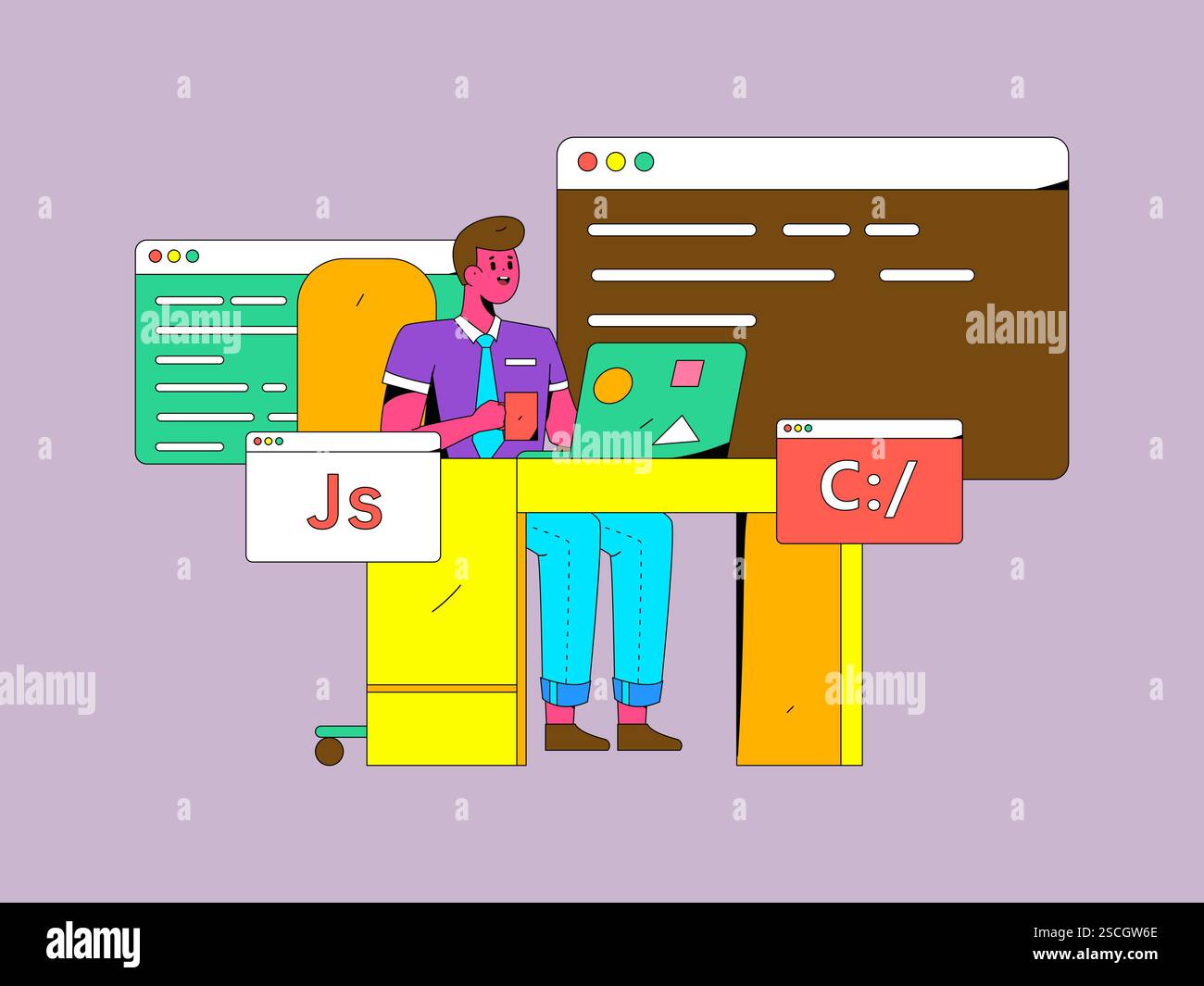 Programming teaching development flat character vector concept ...