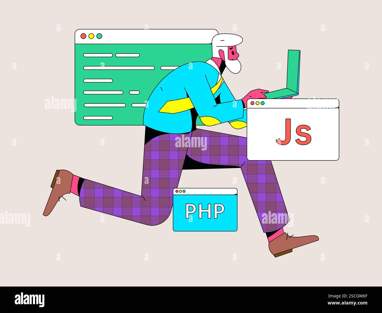 Programming teaching development flat character vector concept ...