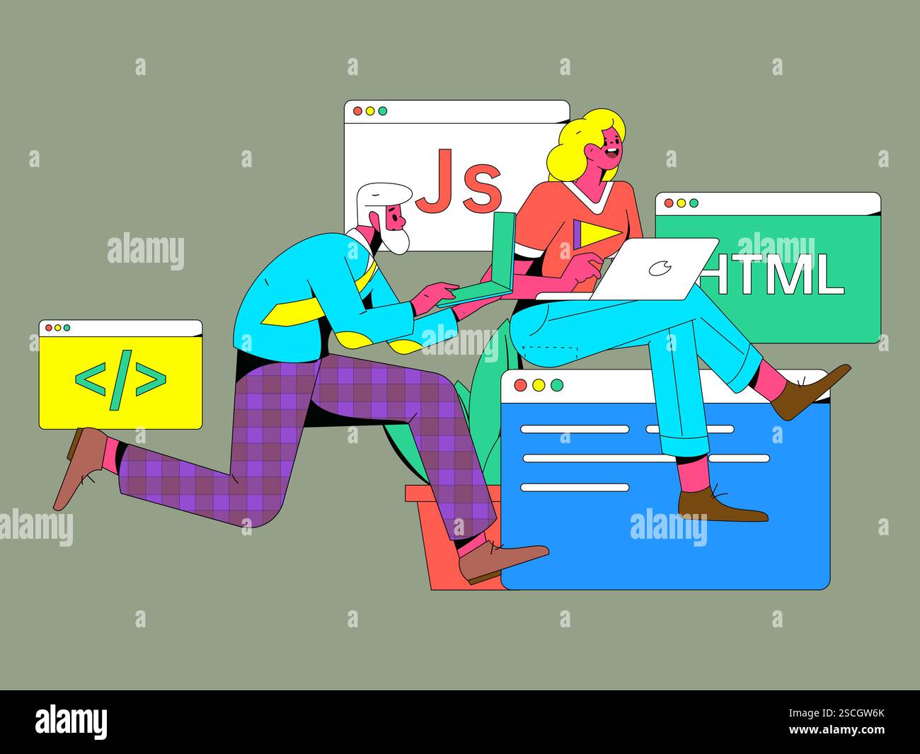 Programming teaching development flat character vector concept ...