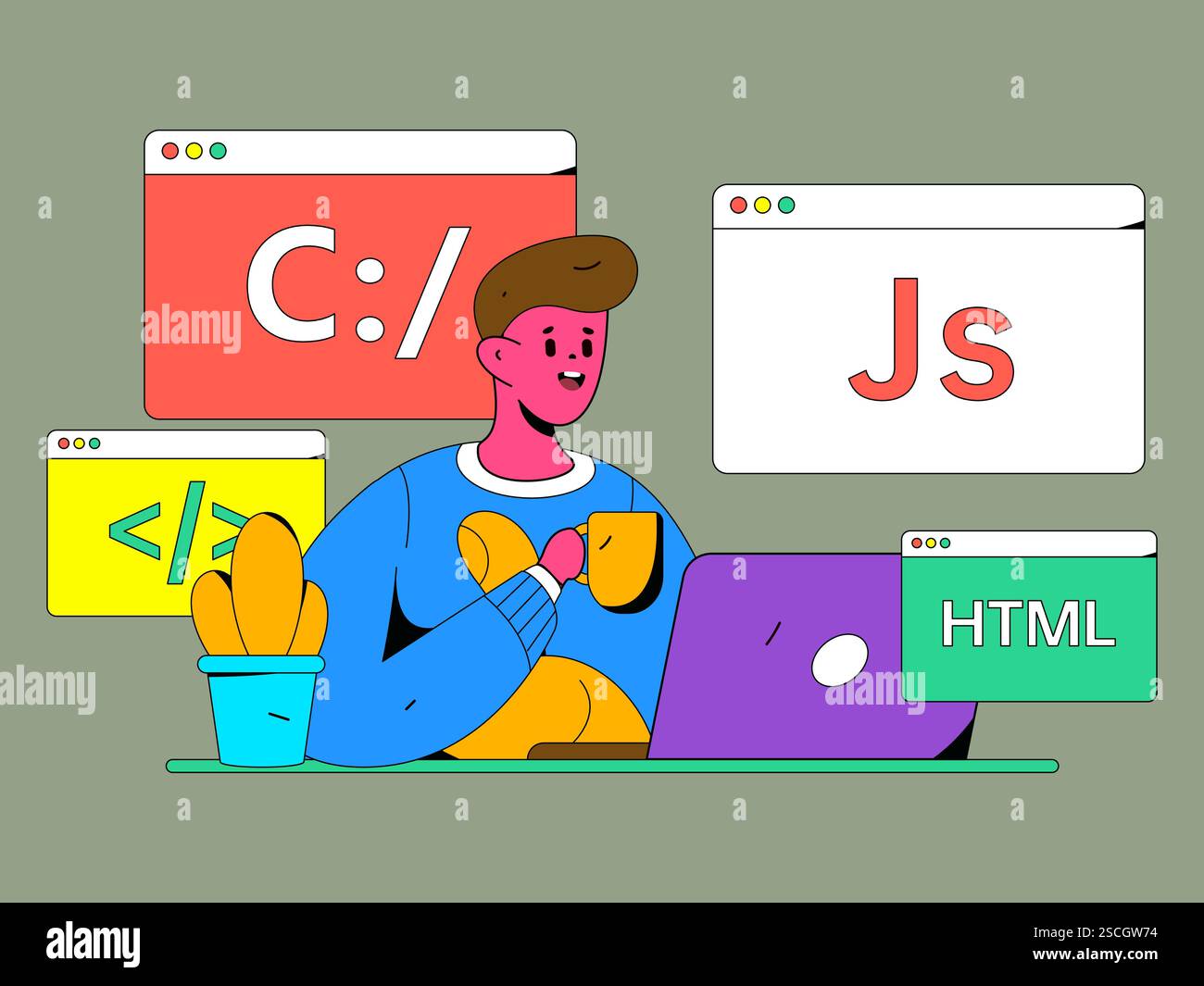 Programming teaching development flat character vector concept ...