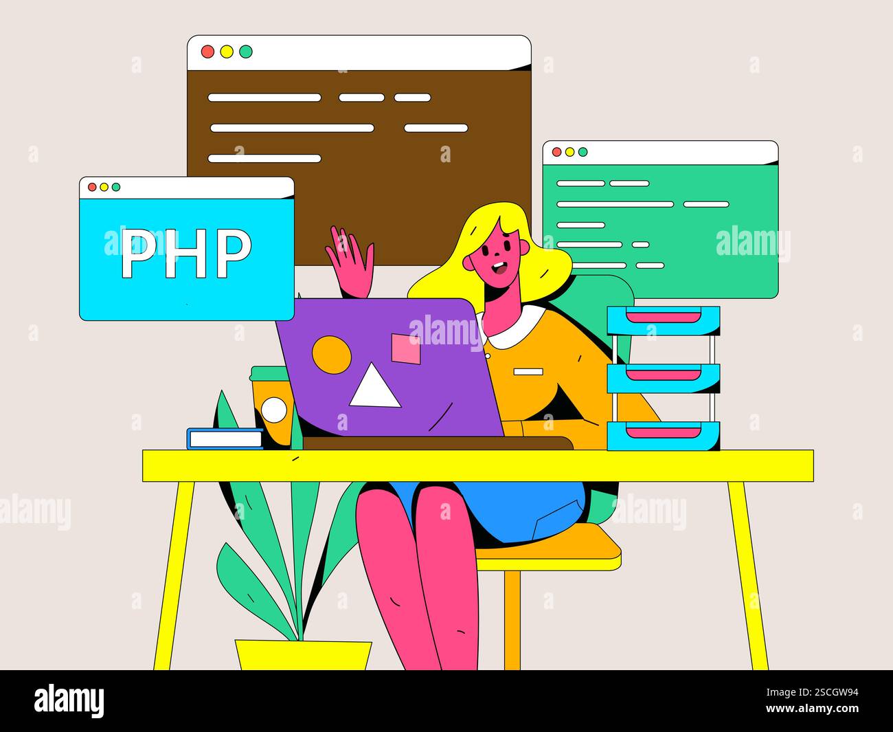 Programming teaching development flat character vector concept ...