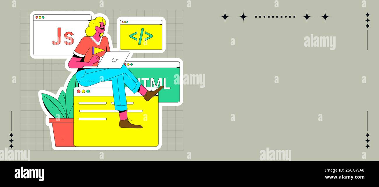 Programming teaching development flat character vector concept ...