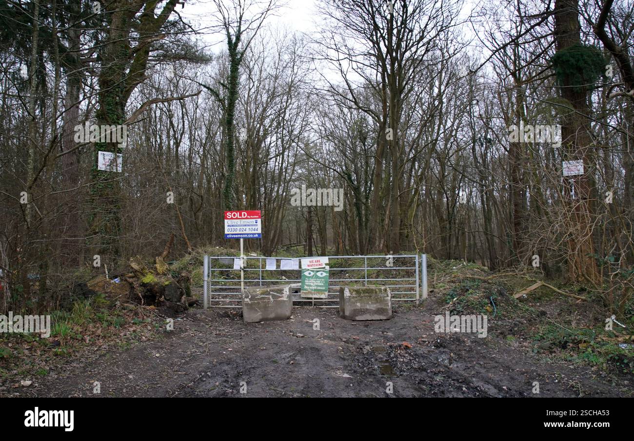 A view of the gateway in to Hoads Wood in Ashford, Kent, where ...