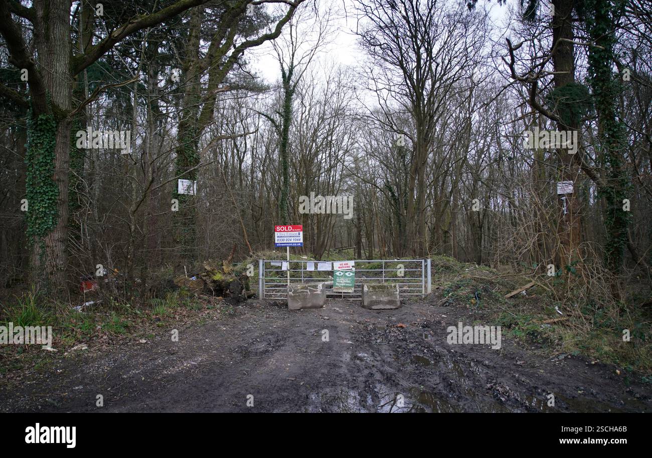 A view of the gateway in to Hoads Wood in Ashford, Kent, where ...