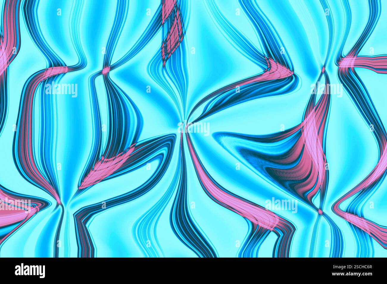 A vibrant abstract artwork featuring flowing blue and pink wavy lines ...