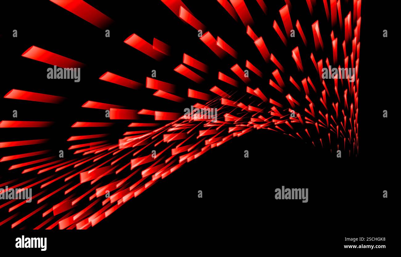 Dynamic red light pattern against a black background creating a sense of motion. This abstract design features glowing red elements in a captivating g Stock Photo