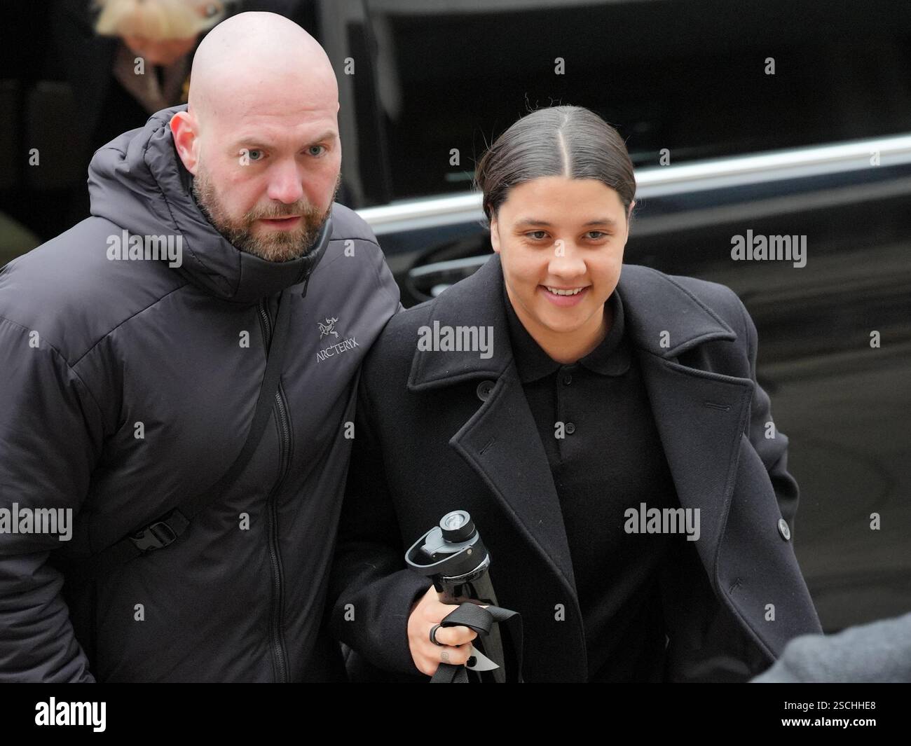 Chelsea and Australia striker Sam Kerr (right) arrives at Kingston