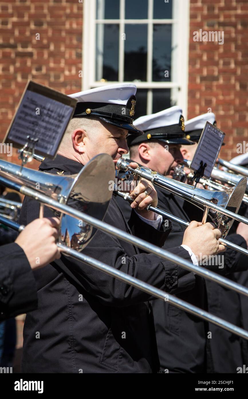 Military Band Members Play Trombones Playing Music For A Parade Stock military-band-members-play-trombones-playing-music-for-a-parade-stock