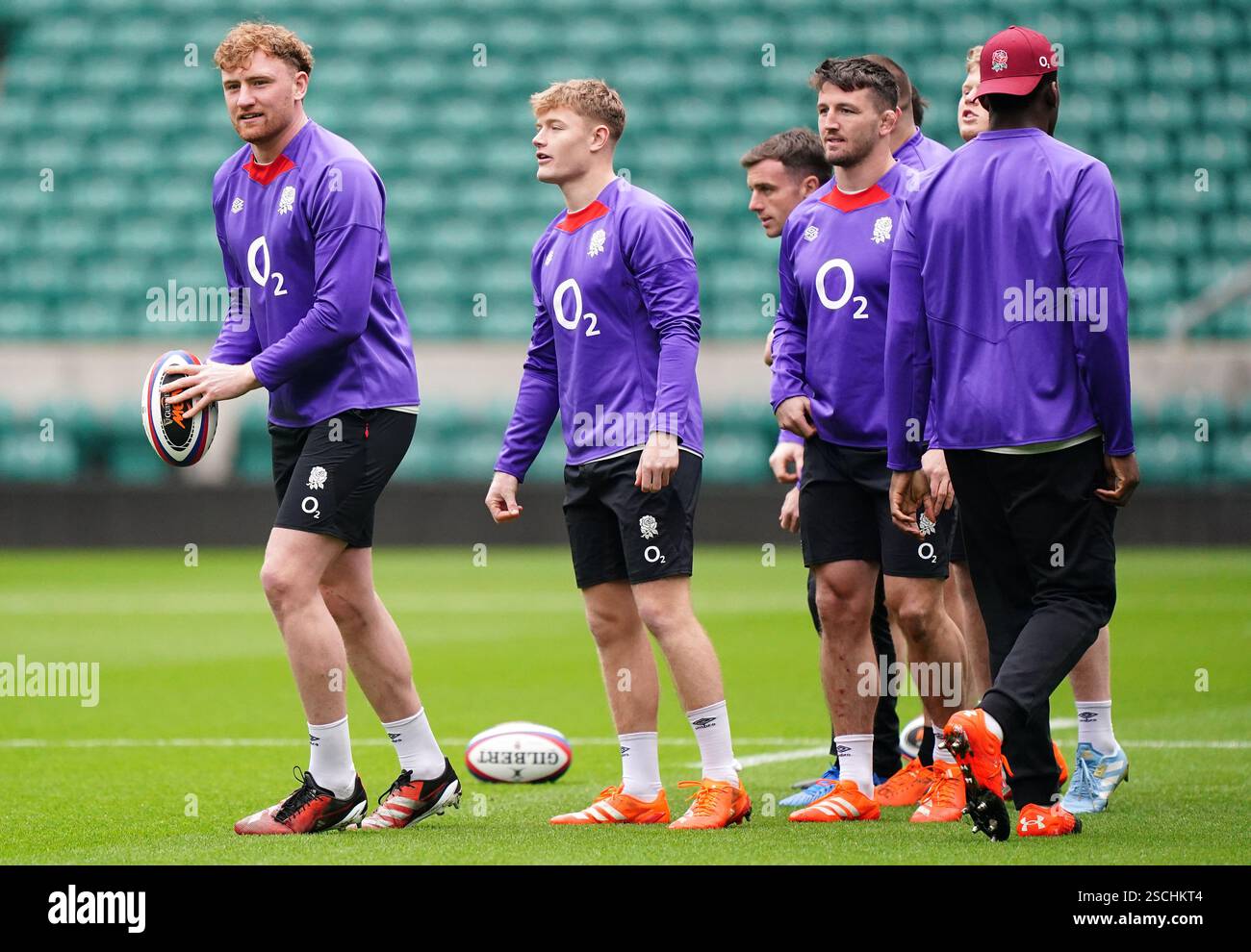 England's Ollie Chessum, Fin Smith and Ben Curry during a Captain's Run