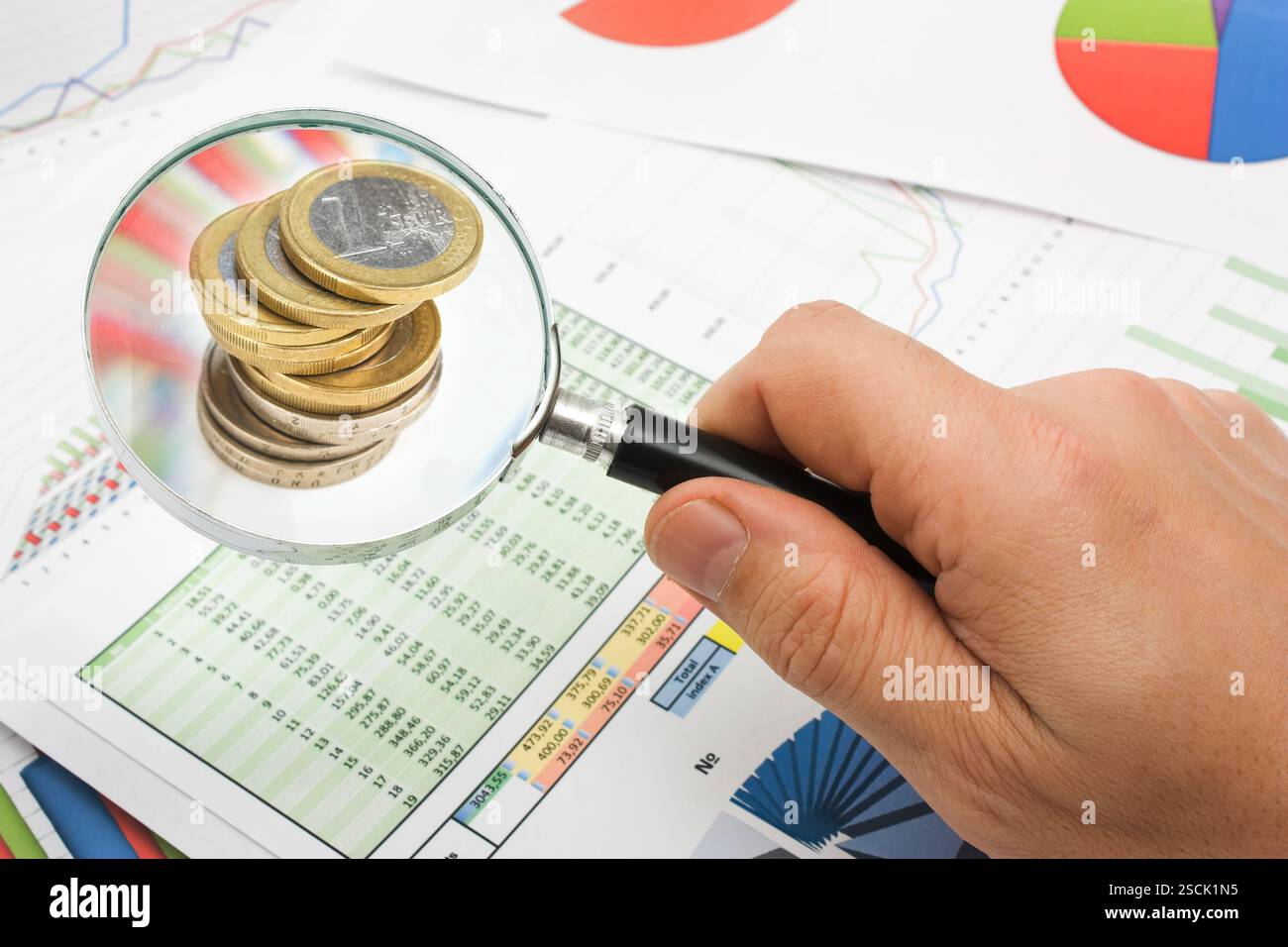 Graphs tables and documents laid on the table Stock Photo