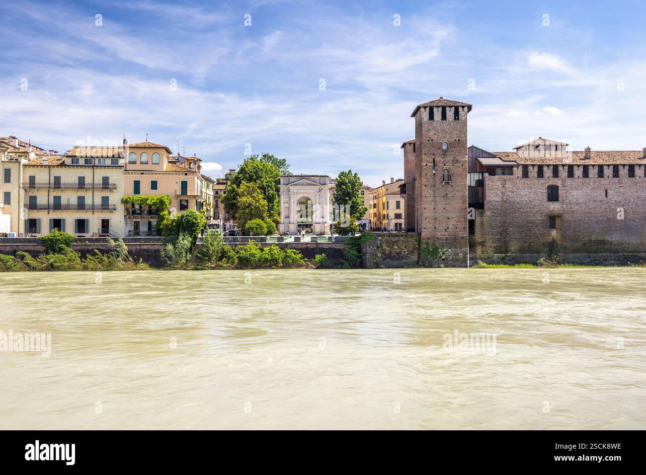 Verona town with flowing The Adige river, Italy, Europe Stock Photo - Alamy