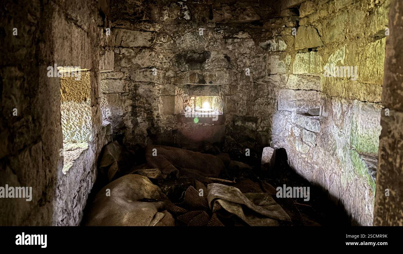 Dowhill Castle ruin in the Scottish landscape. Old abandoned landmark historic medieval architecture landscape - Smartphone Captured Stock Image