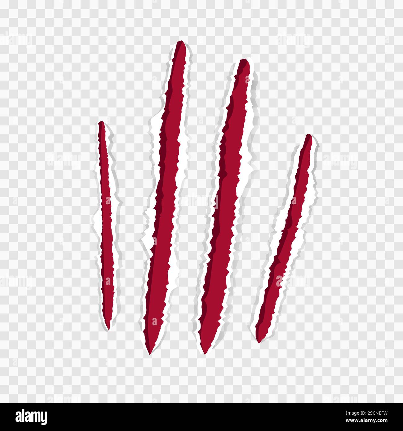 Cat claws red scratches, torn paper edge isolated on transparent ...