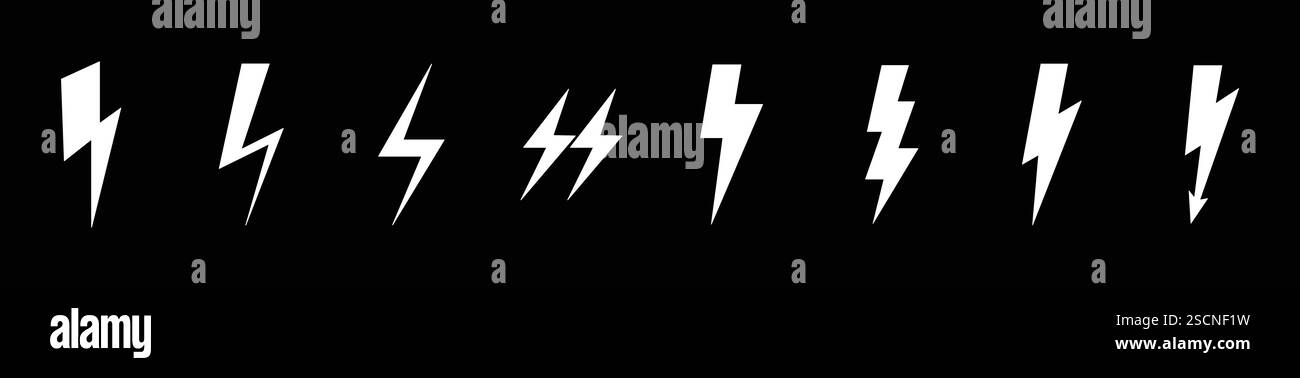 Flash, thunderbolt, lighting symbol set with eight different style ...