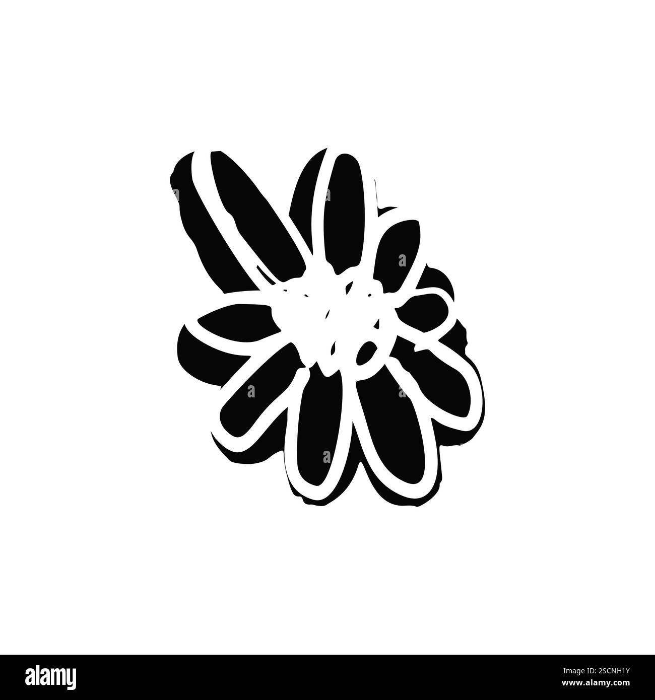 Hand drawn black ink abstract daisy flower silhouette isolated on white ...