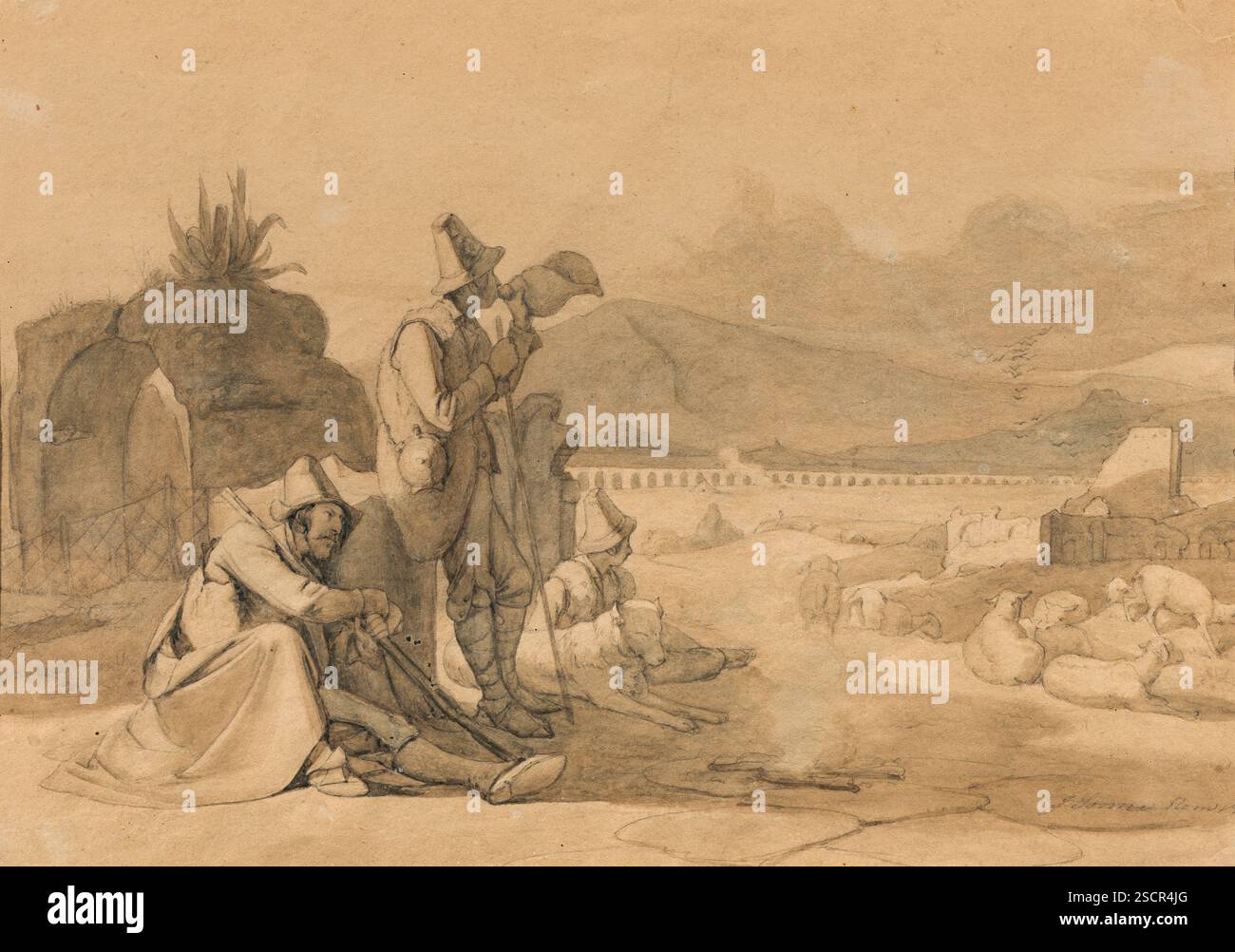 Study for Shepherds in the Roman Campagna, c1835. Stock Photo