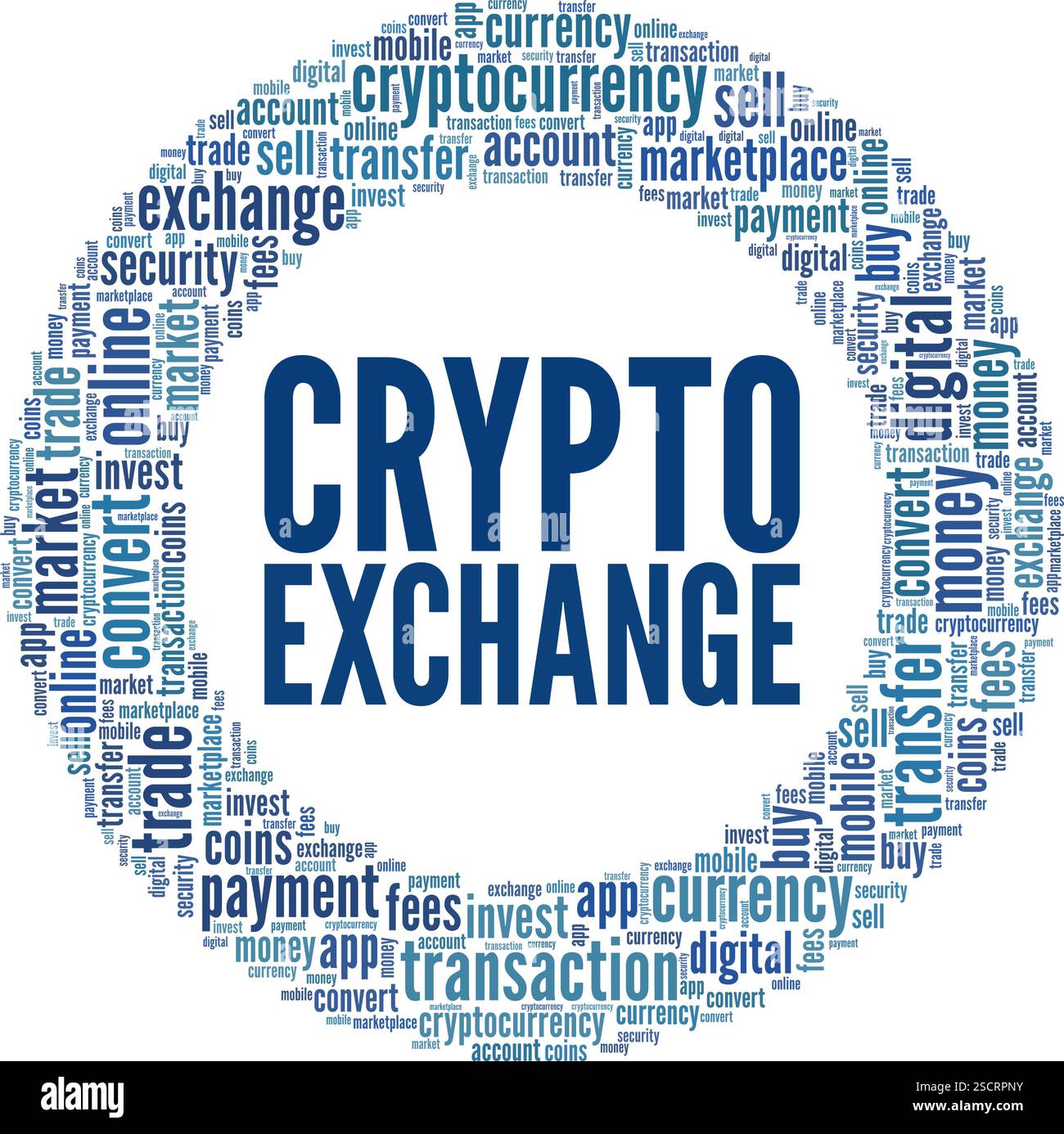 Crypto Exchange word cloud conceptual design isolated on white background. Stock Vector