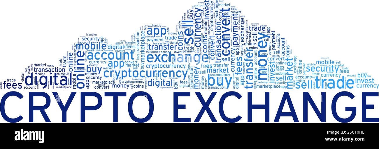 Crypto Exchange word cloud conceptual design isolated on white background. Stock Vector