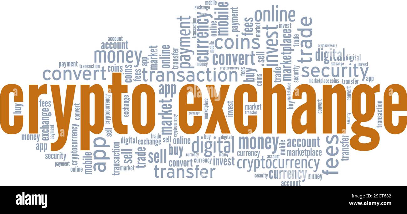 Crypto Exchange word cloud conceptual design isolated on white background. Stock Vector