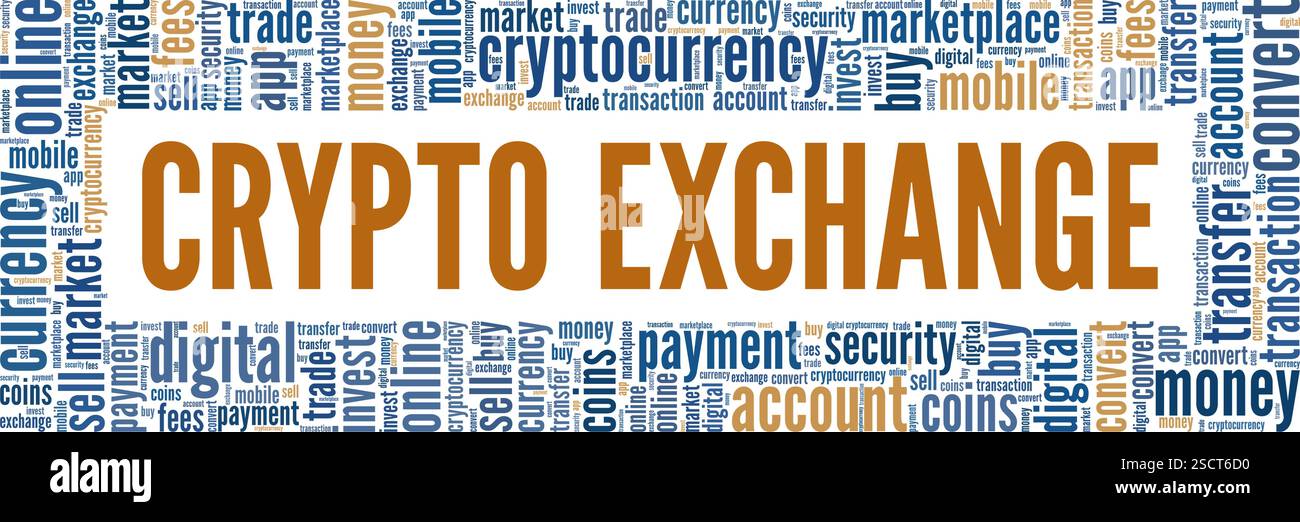 Crypto Exchange word cloud conceptual design isolated on white background. Stock Vector