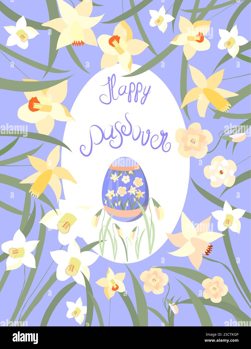 Easter greeting card with Easter bunnies and Easter eggs Stock Vector