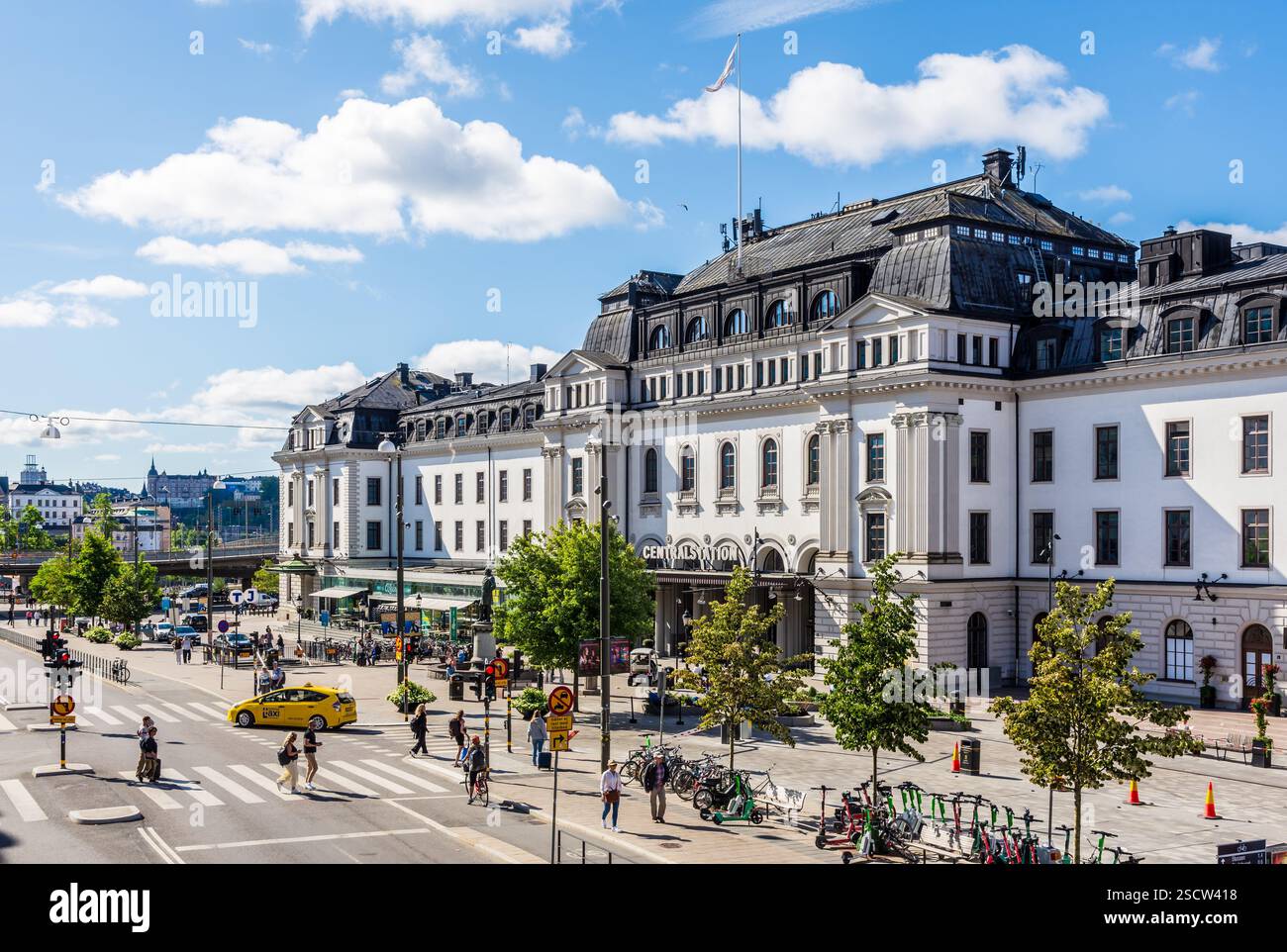 General view of the facade and main entrance of the Central Station in Stockholm, Sweden, on a sunny summer day. Stock Photo