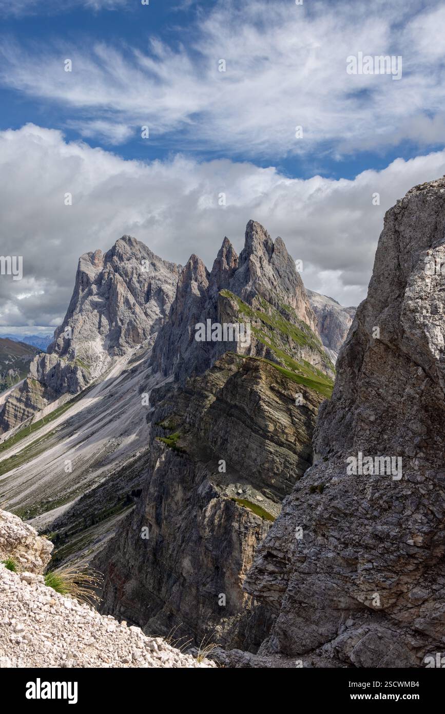 Secenda Ridge Seceda Ridge in the Dolomites, captured in a vertical frame. The sharp ...