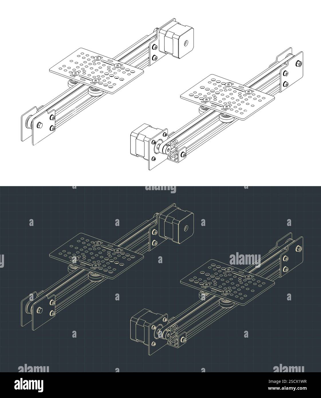 Belt driven linear actuator isometric blueprints Stock Vector Image ...
