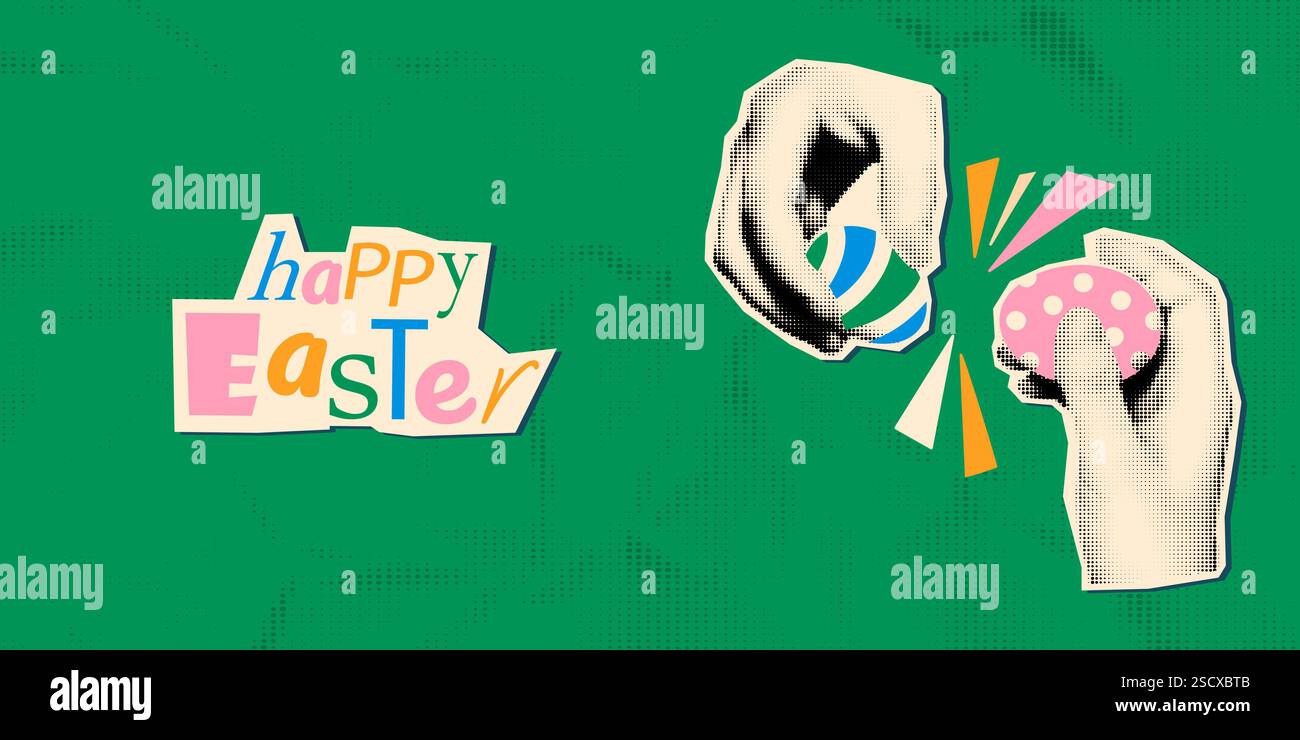 Happy Easter halftone collage vector illustration Stock Vector