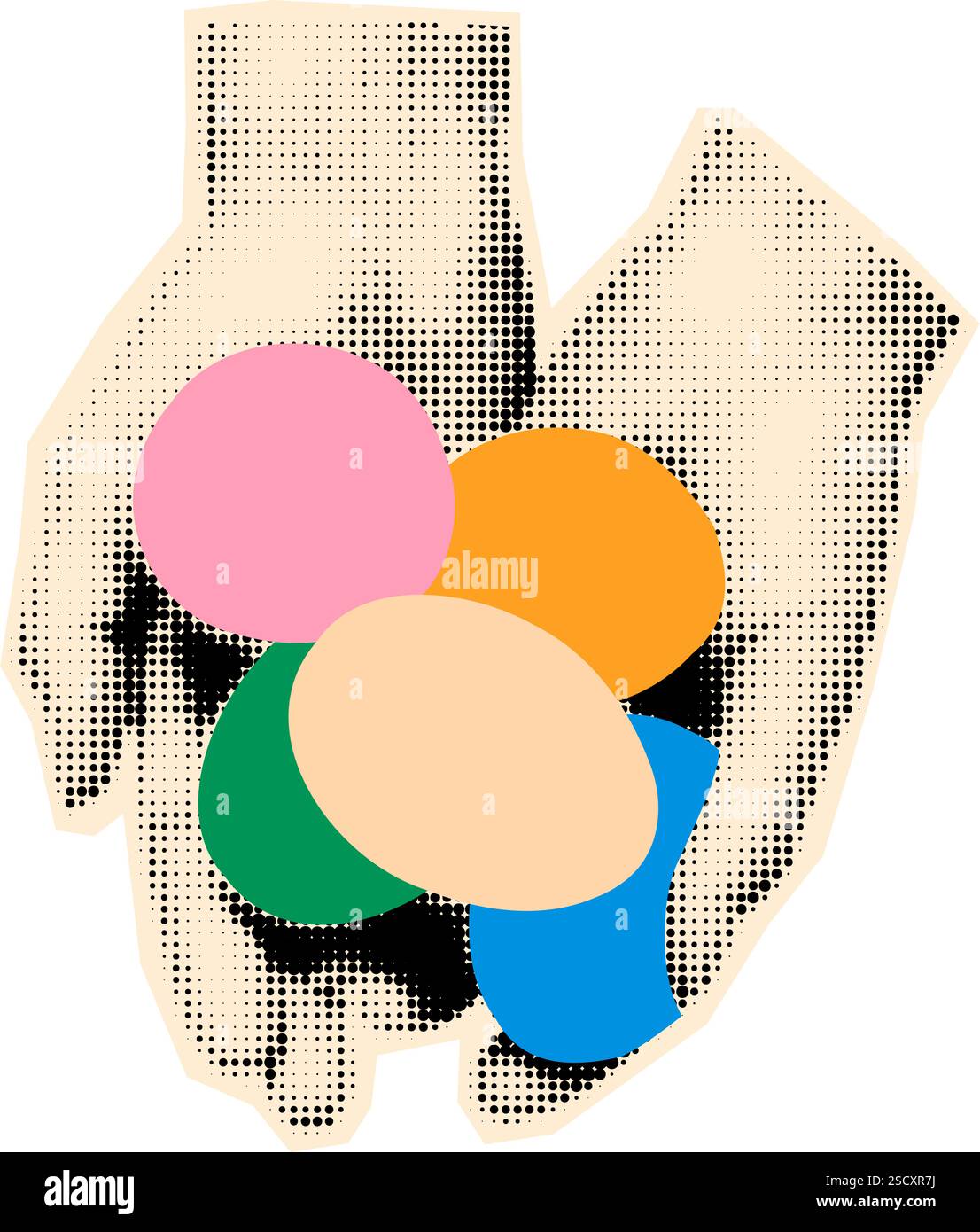 Hands holding Easter eggs halftone collage vector illustration Stock Vector