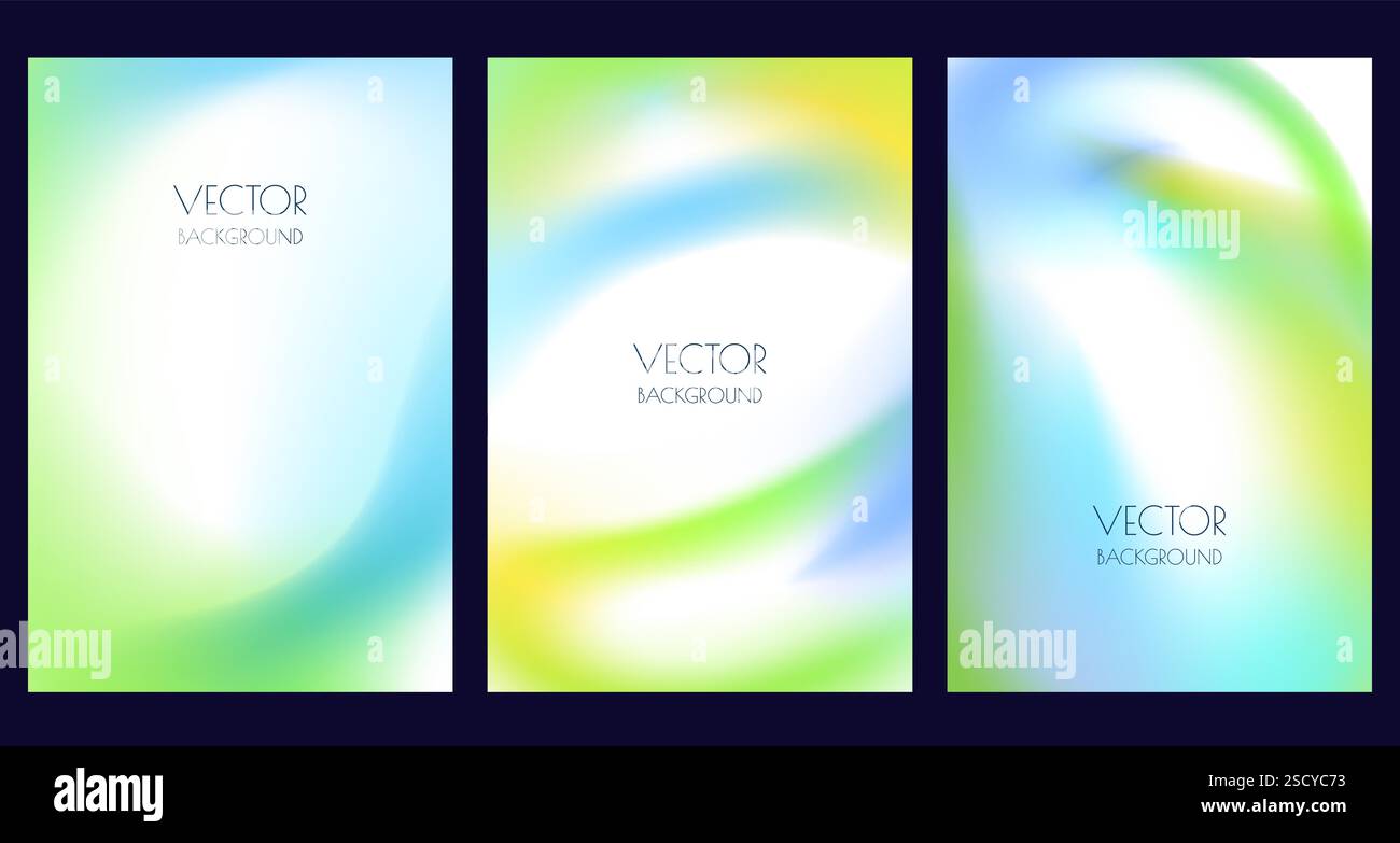 Abstract spring colors liquid background set. Vector springtime sunlight gradient blend illustration. Banner, poster, brochure, flyer design collectio Stock Vector