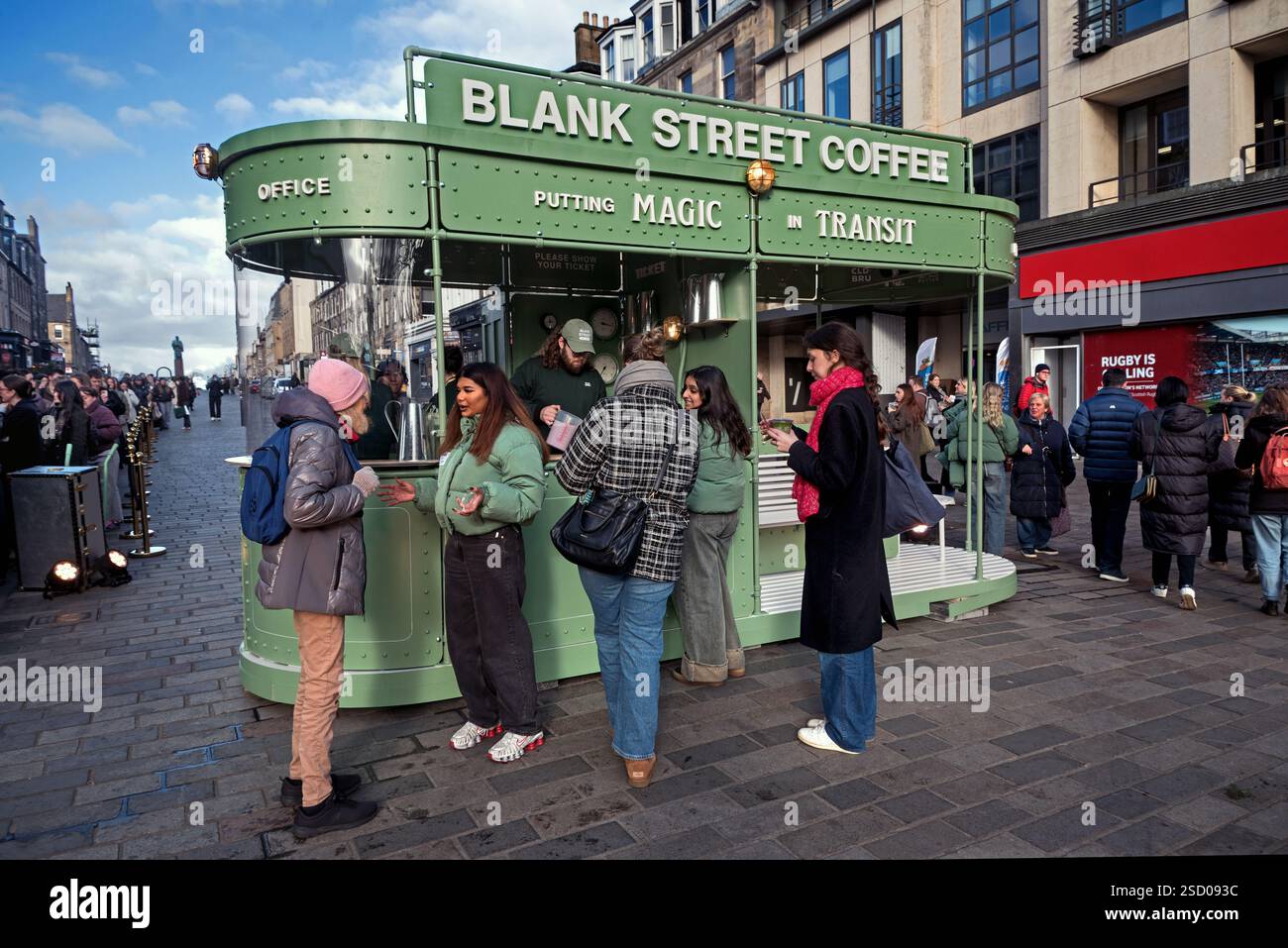 Blank Street Coffee promotion on Princes Street, Edinburgh, Scotland, UK. Stock Photo