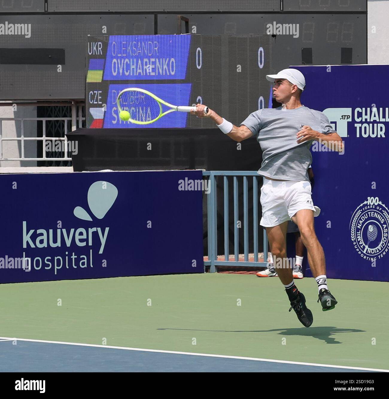 Chennai, Tamil Nadu, INDIA. 7th Feb, 2025. Chennai Open 2025: .Oleksandr OVCHARENKO (UKR).vs.Dalibor SVRCINA (CZE).Dalibor SVRCINA (CZE).In action (Credit Image: © Seshadri Sukumar/ZUMA Press Wire) EDITORIAL USAGE ONLY! Not for Commercial USAGE! Stock Photo