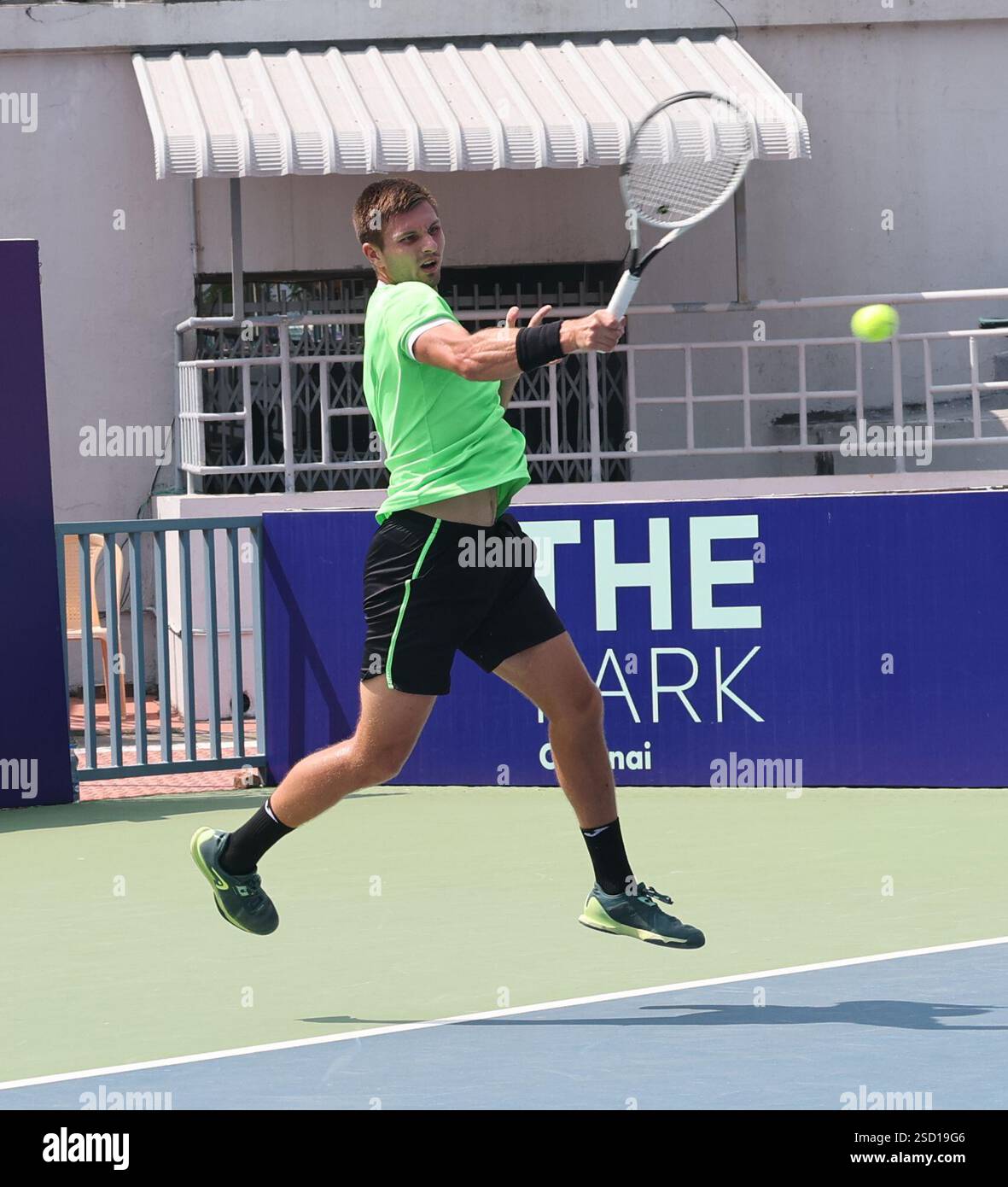 Chennai, Tamil Nadu, INDIA. 7th Feb, 2025. Chennai Open 2025: .Oleksandr OVCHARENKO (UKR).vs.Dalibor SVRCINA (CZE).Oleksandr OVCHARENKO (UKR) in action (Credit Image: © Seshadri Sukumar/ZUMA Press Wire) EDITORIAL USAGE ONLY! Not for Commercial USAGE! Stock Photo