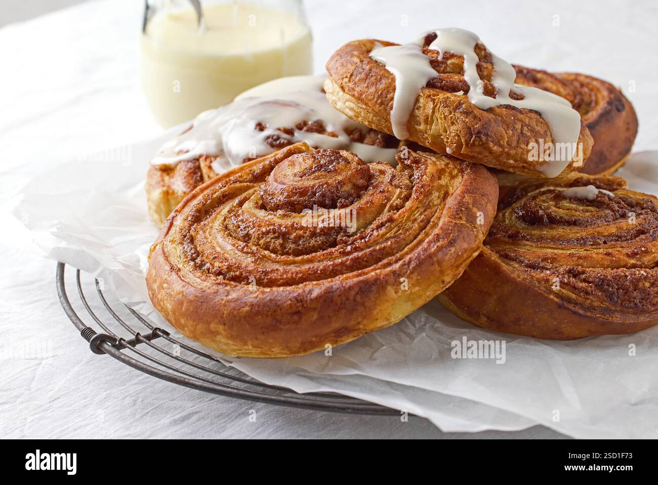 freshly baked sweet cinnamon rolls Stock Photo