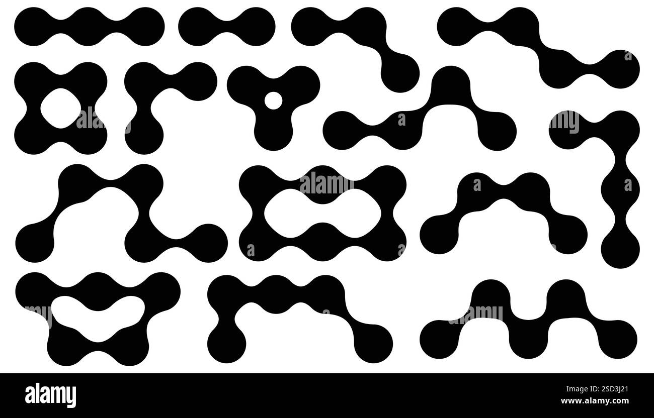 Metaball shapes collection. Black design elements with rounded shapes isolated on white background. Stock Vector