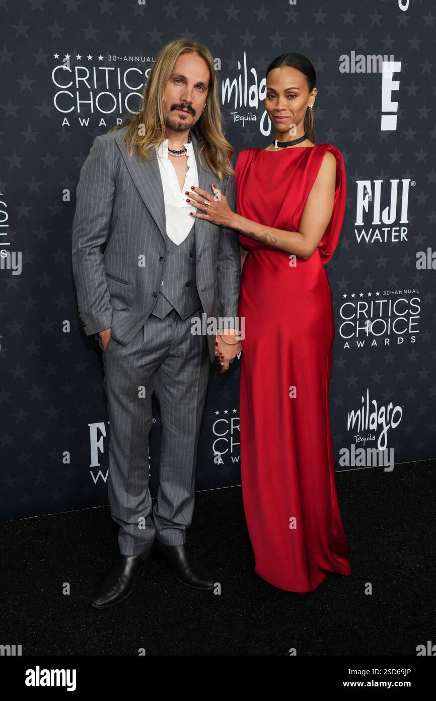 Marco Perego-Saldana, left, and Zoe Saldana arrive at the 30th Critics ...