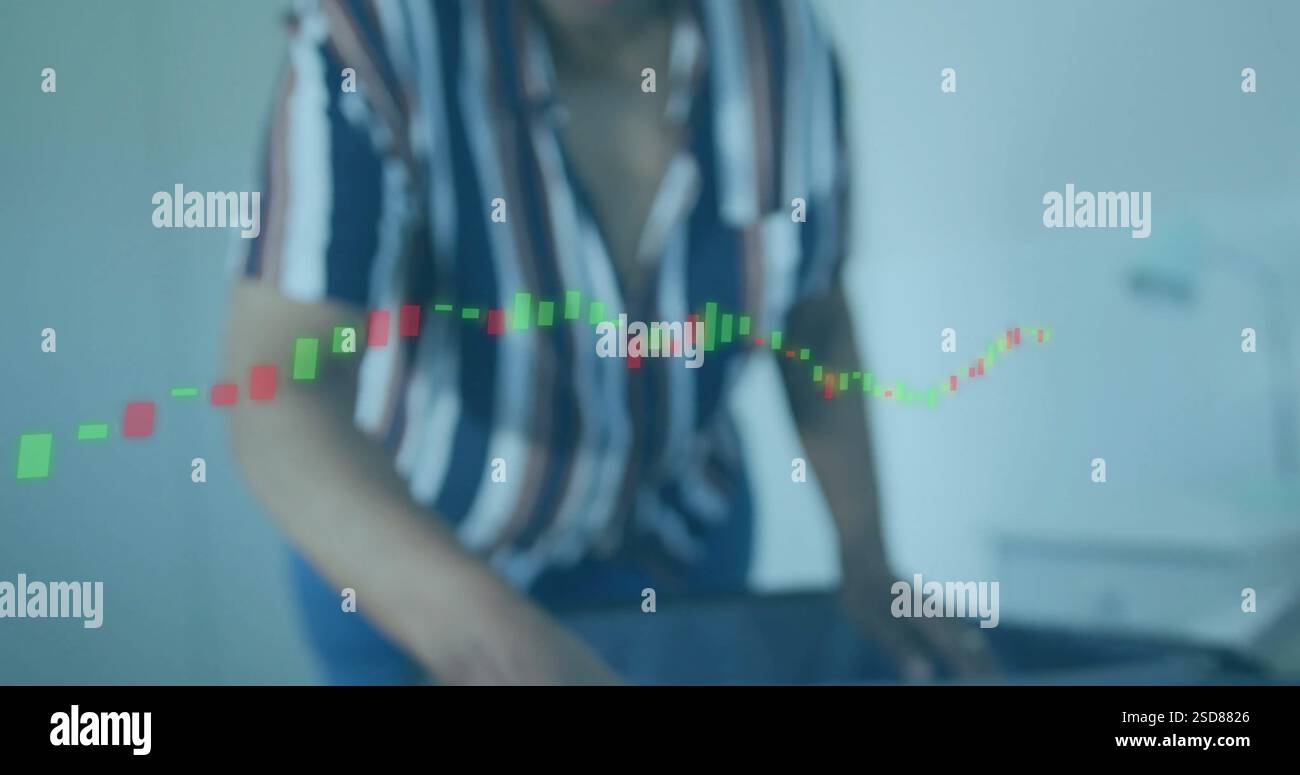 Packing suitcase, person with financial data chart image over scene Stock Photo